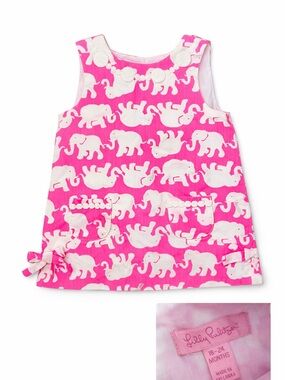 Lilly Pulitzer Hot Pink and White Elephant Print Dress 18-24 month